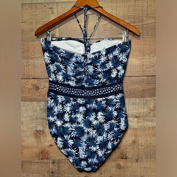 🌻 Michael Koss Women's size 14 Tropical Print Bandeau Cut Out One-Piece Swimsuit - Picture 3 of 7